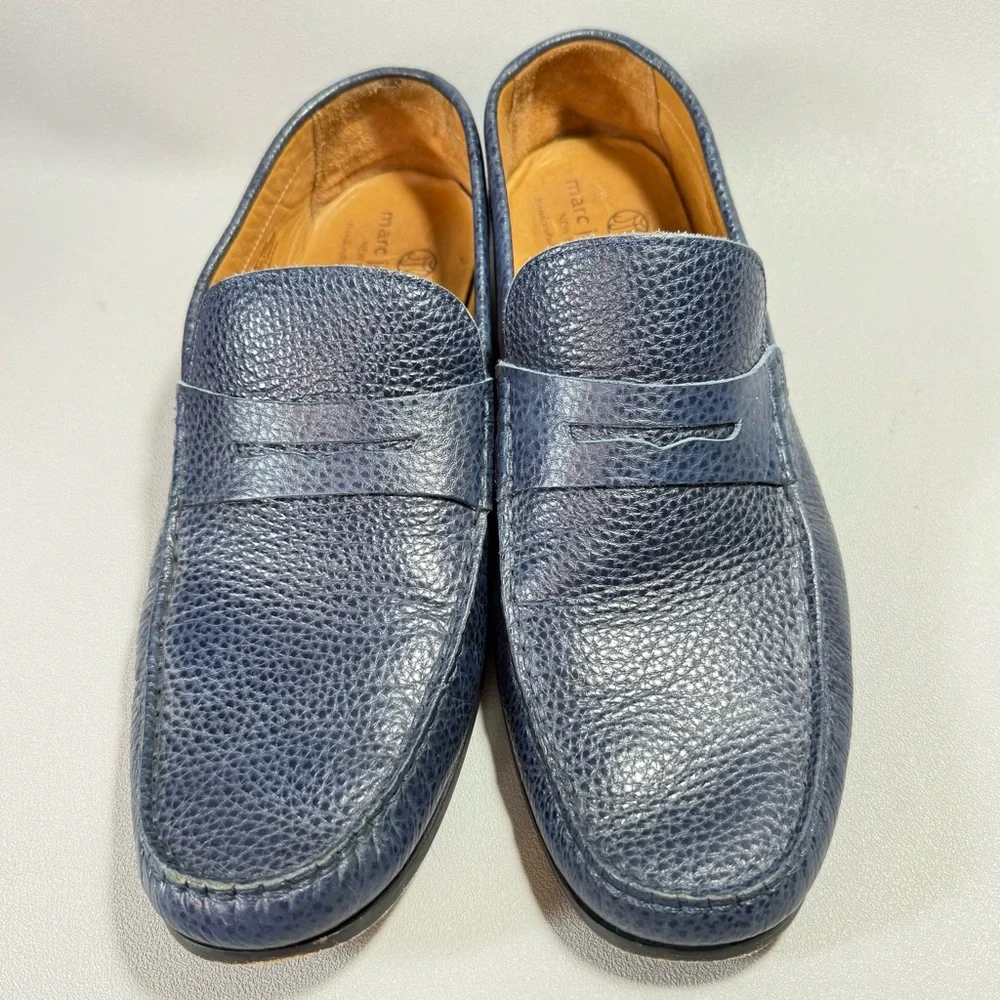 MARC JOSEPH NEW YORK Windsor Place Blue Pebbled Leather Penny Loafers